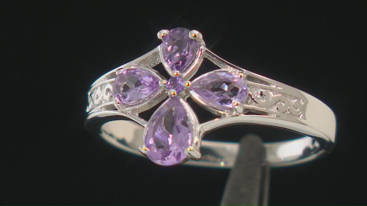 Purple Amethyst Rhodium Over Sterling Silver Cross Ring 0.66ctw Video Thumbnail
