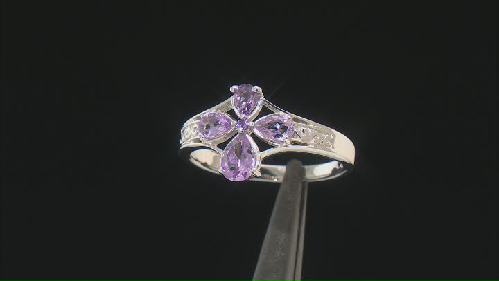 Purple Amethyst Rhodium Over Sterling Silver Cross Ring 0.66ctw Video Thumbnail