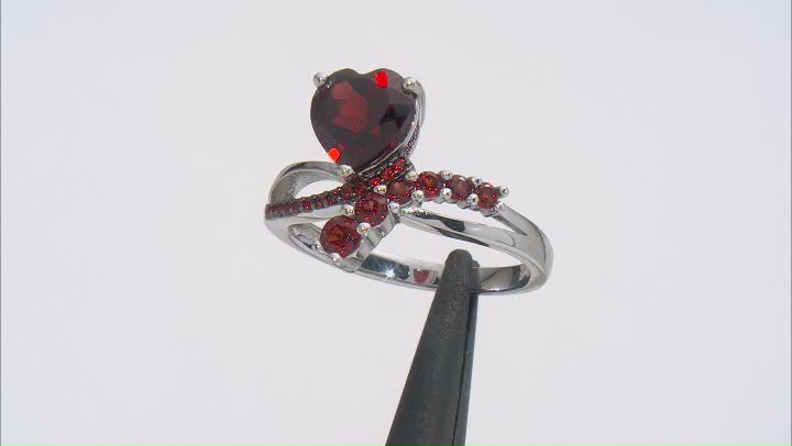Red Garnet Rhodium Over Sterling Silver Heart Bypass Ring 2.33ctw Video Thumbnail