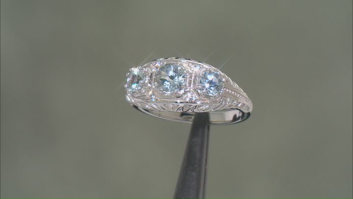 Blue Aquamarine Rhodium Over Sterling Silver Ring 0.89ctw Video Thumbnail