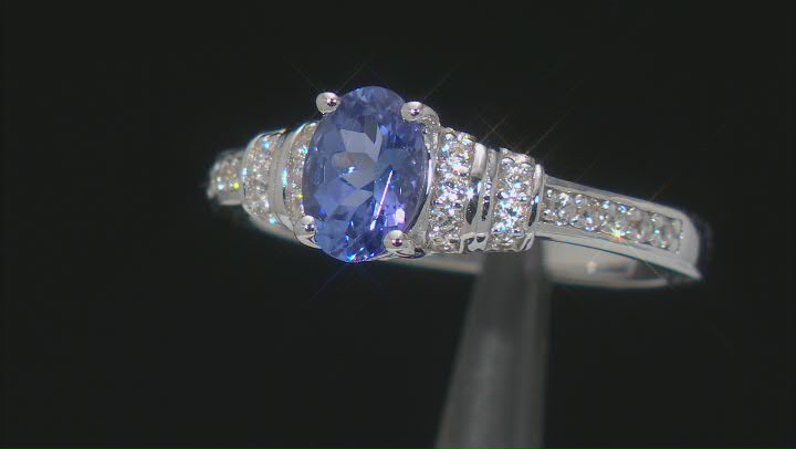 Blue Tanzanite Rhodium Over Sterling Silver Ring 0.88ctw Video Thumbnail