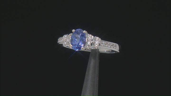 Blue Tanzanite Rhodium Over Sterling Silver Ring 0.88ctw Video Thumbnail