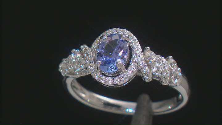 Blue Tanzanite Rhodium Over Sterling Silver Ring 1.12ctw Video Thumbnail