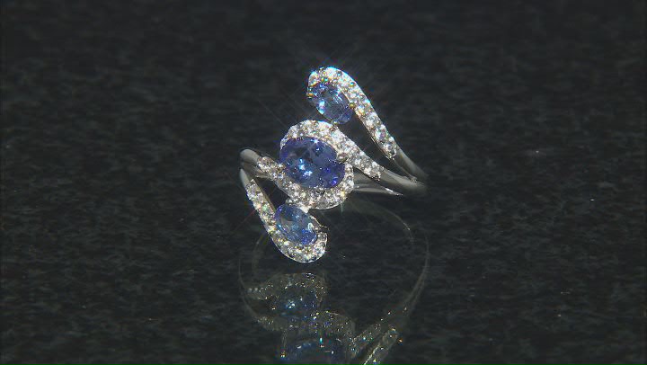 Blue Tanzanite Rhodium Over Sterling Silver 3-Stone Ring 1.82ctw Video Thumbnail