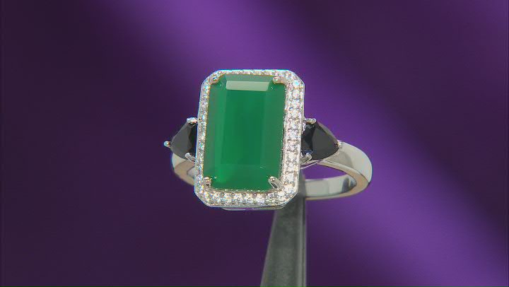 Green Onyx Rhodium Over Sterling Silver Ring 3.61ctw Video Thumbnail
