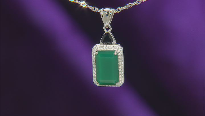 Green Onyx Rhodium Over Sterling Silver Pendant with Chain 3.39ctw Video Thumbnail