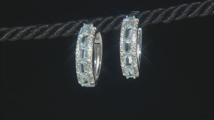 Aquamarine Rhodium Over Sterling Silver Hoop Earrings 2.47ctw Video Thumbnail