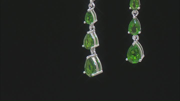 Green Chrome Diopside Rhodium Over Sterling Silver 3-Stone Earrings 2.61ctw Video Thumbnail