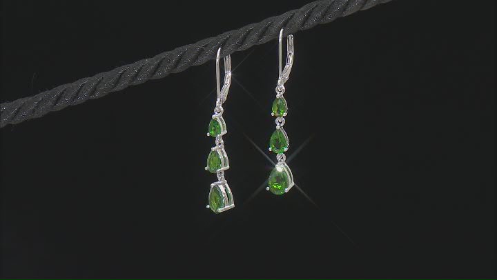 Green Chrome Diopside Rhodium Over Sterling Silver 3-Stone Earrings 2.61ctw Video Thumbnail