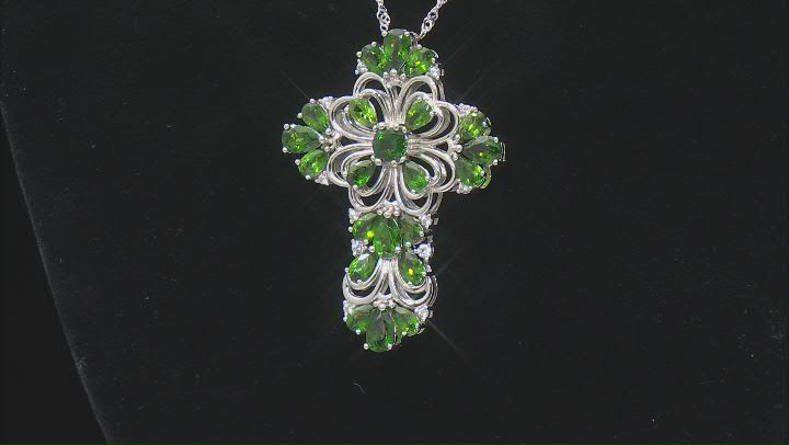 Chrome Diopside Rhodium Over Sterling Silver Cross Pendant With Chain 5.27ctw Video Thumbnail
