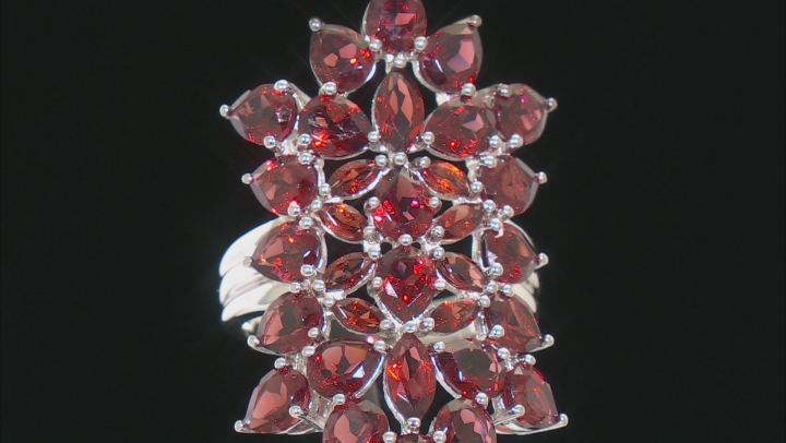 Red Garnet Rhodium Over Sterling Silver Cluster Ring 9.54ctw Video Thumbnail