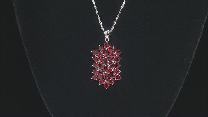 Red Garnet Rhodium Over Sterling Silver Cluster Pendant With Chain 9.54ctw Video Thumbnail