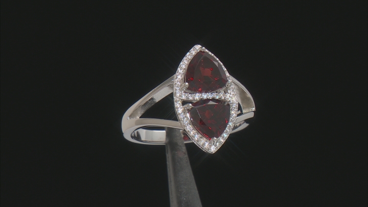 Red Garnet Rhodium Over Sterling Silver Ring 3.30ctw Video Thumbnail