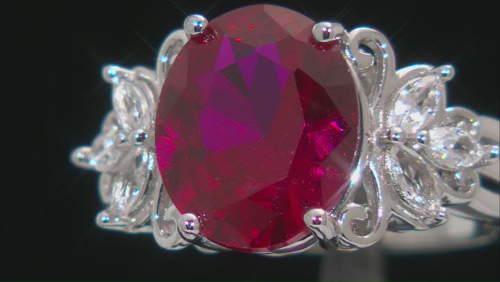 Red Lab Created Ruby Rhodium Over Sterling Silver Ring 5.07ctw Video Thumbnail