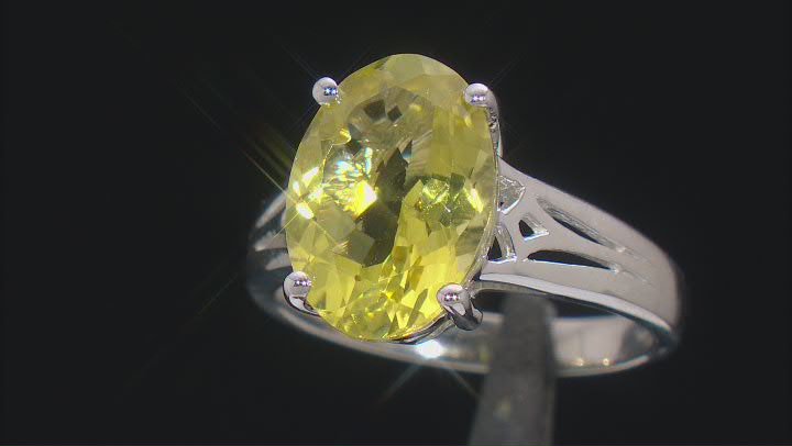 Green Gold Quartz Rhodium Over Sterling Silver Solitaire Ring 4.51ct Video Thumbnail