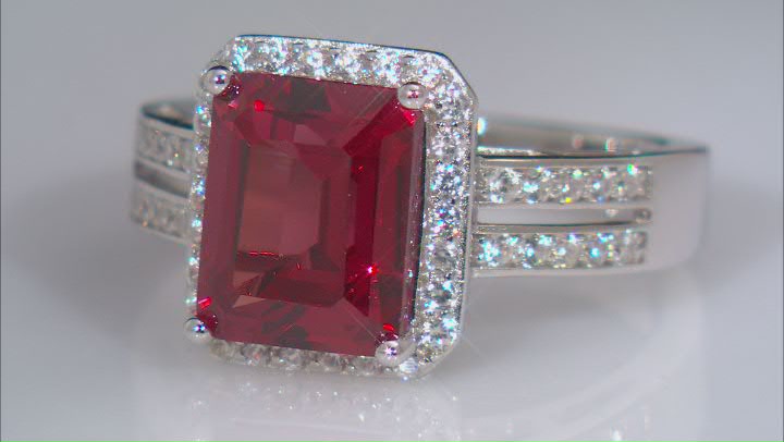 Orange Lab Created Padparadscha Sapphire Rhodium Over Sterling Silver Ring 3.99ctw Video Thumbnail