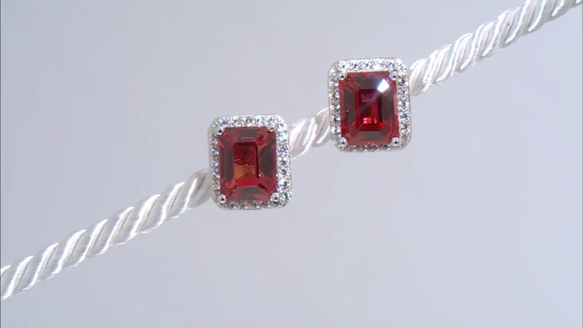 Red Lab Padparadscha Sapphire Rhodium Over Sterling Silver Stud Earrings 6.92ctw Video Thumbnail