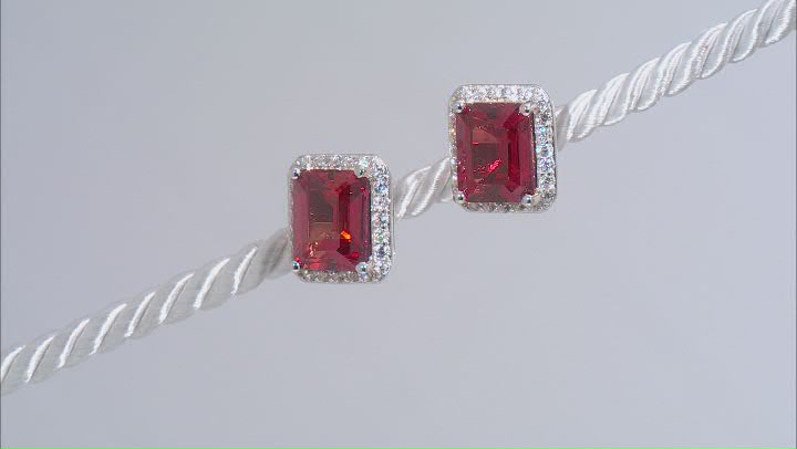 Red Lab Padparadscha Sapphire Rhodium Over Sterling Silver Stud Earrings 6.92ctw Video Thumbnail