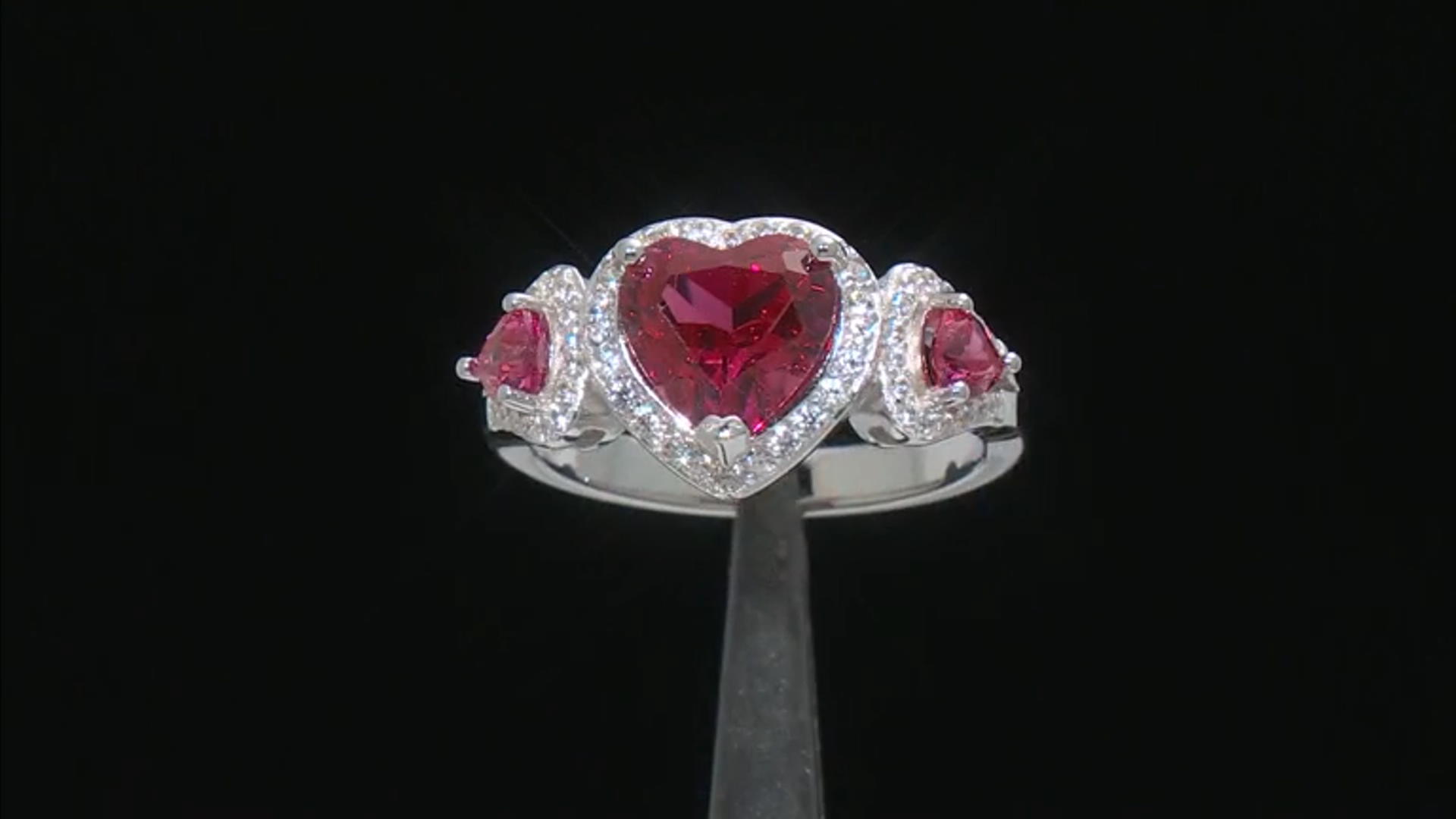 Red Lab Created Padparadscha Sapphire Rhodium Over Sterling Silver Heart Ring 3.91ctw Video Thumbnail
