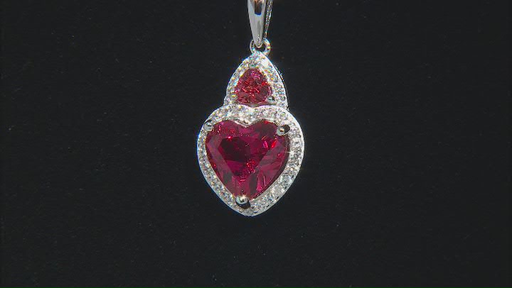 Red Lab Created Padparadscha Sapphire Rhodium Over Sterling Silver Pendant with Chain Video Thumbnail