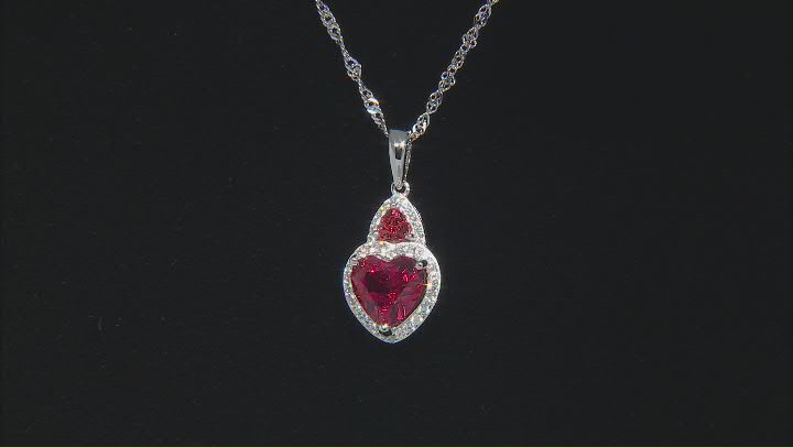 Red Lab Created Padparadscha Sapphire Rhodium Over Sterling Silver Pendant with Chain Video Thumbnail