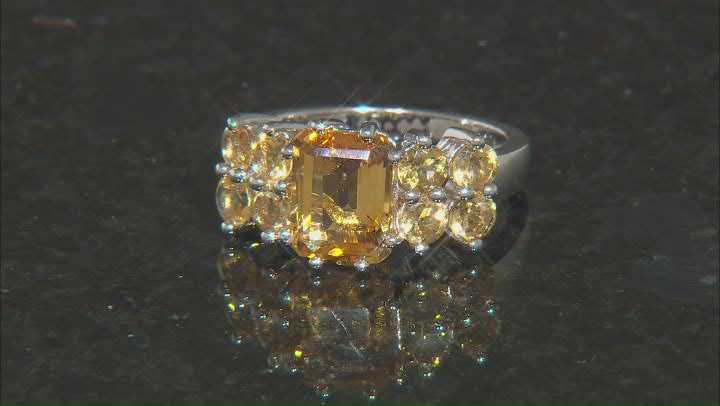Golden Citrine Rhodium Over Sterling Silver Ring 3.12ctw Video Thumbnail