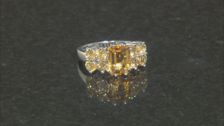 Golden Citrine Rhodium Over Sterling Silver Ring 3.12ctw Video Thumbnail