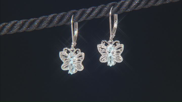Sky Blue Topaz Rhodium Over Sterling Silver Butterfly Earrings 0.92ctw Video Thumbnail
