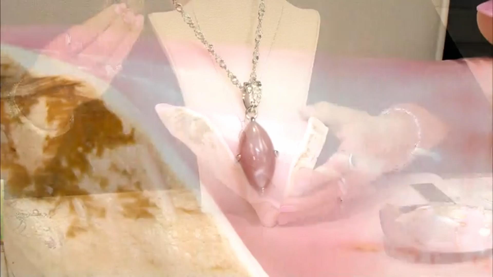 Pink Mother-Of-Pearl Rhodium Over Sterling Silver Pendant With Chain 0.09ctw Video Thumbnail