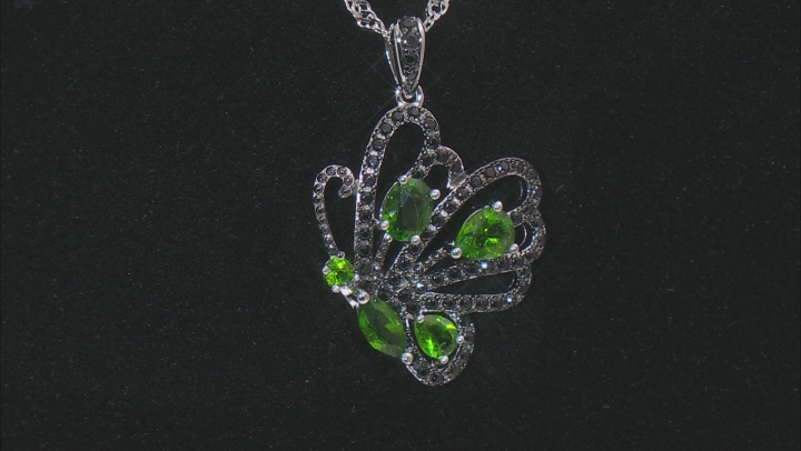 Chrome Diopside Rhodium Over Sterling Silver Butterfly Pendant With Chain 1.51ctw Video Thumbnail