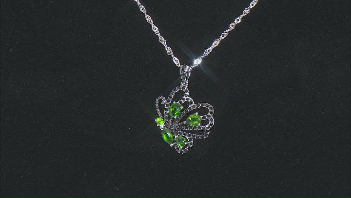 Chrome Diopside Rhodium Over Sterling Silver Butterfly Pendant With Chain 1.51ctw Video Thumbnail