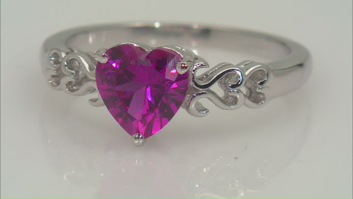 Lab Created Pink Sapphire Rhodium Over Sterling Silver Heart Ring 1.87ct Video Thumbnail