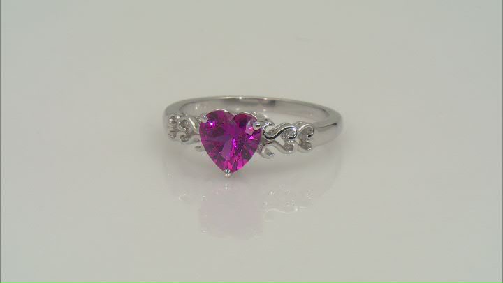 Lab Created Pink Sapphire Rhodium Over Sterling Silver Heart Ring 1.87ct Video Thumbnail