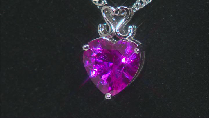 Pink Lab Created Sapphire Rhodium Over Sterling Silver Heart Pendant With Chain 1.87ct Video Thumbnail