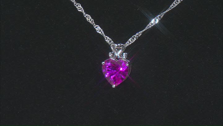 Pink Lab Created Sapphire Rhodium Over Sterling Silver Heart Pendant With Chain 1.87ct Video Thumbnail