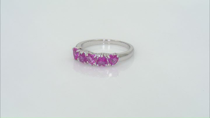 Pink Lab Created Sapphire Rhodium Over Sterling Silver Heart Band Ring 1.43ctw Video Thumbnail