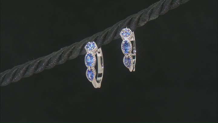 Blue Tanzanite Rhodium Over Sterling Silver Hoop Earrings 0.95ctw Video Thumbnail