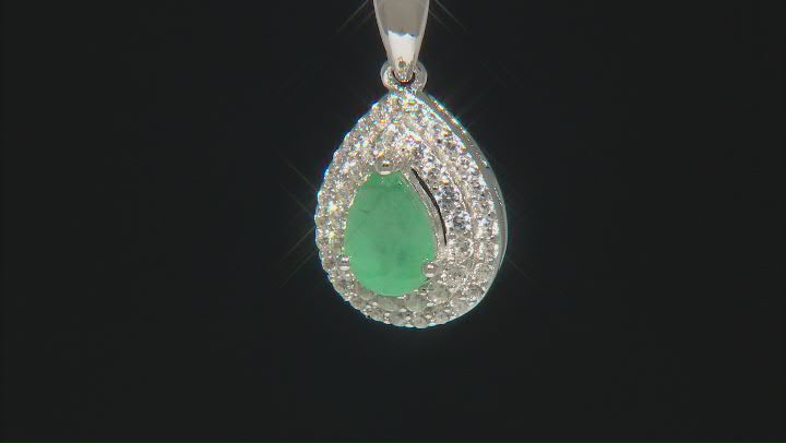 Green Emerald Rhodium Over Sterling Silver Pendant With Chain 0.77ctw Video Thumbnail