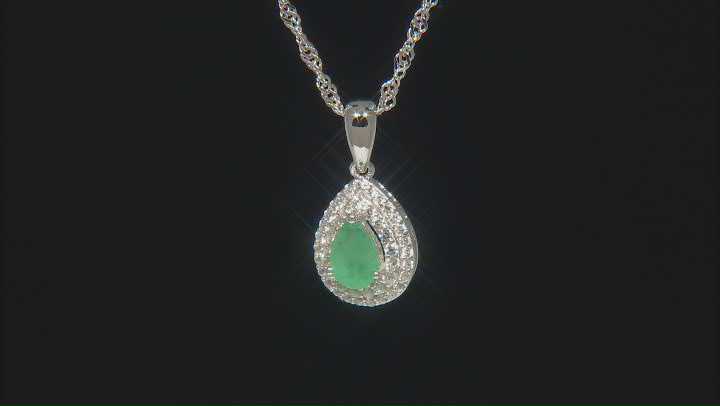 Green Emerald Rhodium Over Sterling Silver Pendant With Chain 0.77ctw Video Thumbnail