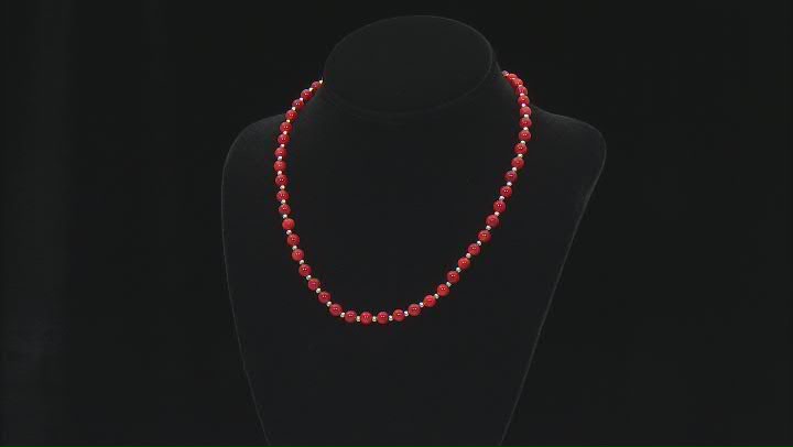 Bamboo Coral Rhodium Over Sterling Silver Beaded Bracelet And Necklace Set Video Thumbnail