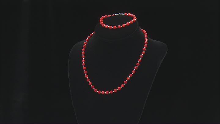 Bamboo Coral Rhodium Over Sterling Silver Beaded Bracelet And Necklace Set Video Thumbnail