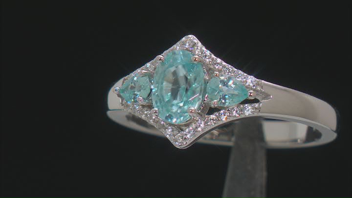 Blue Zircon Rhodium Over Sterling Silver Ring 1.50ctw Video Thumbnail