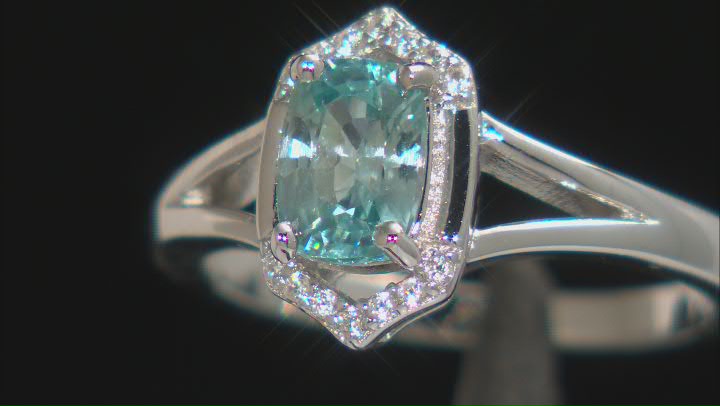 Blue Zircon Rhodium Over Sterling Silver Ring 0.89ctw Video Thumbnail