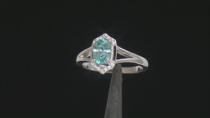 Blue Zircon Rhodium Over Sterling Silver Ring 0.89ctw Video Thumbnail