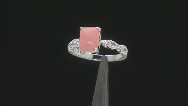 Pink Opal Rhodium Over Sterling Silver Ring 0.03ctw Video Thumbnail