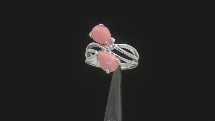 Pink Opal Rhodium Over Sterling Silver Bypass Ring Video Thumbnail