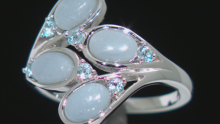 Blue Angelite Rhodium Over Sterling Silver Ring 0.26ctw Video Thumbnail