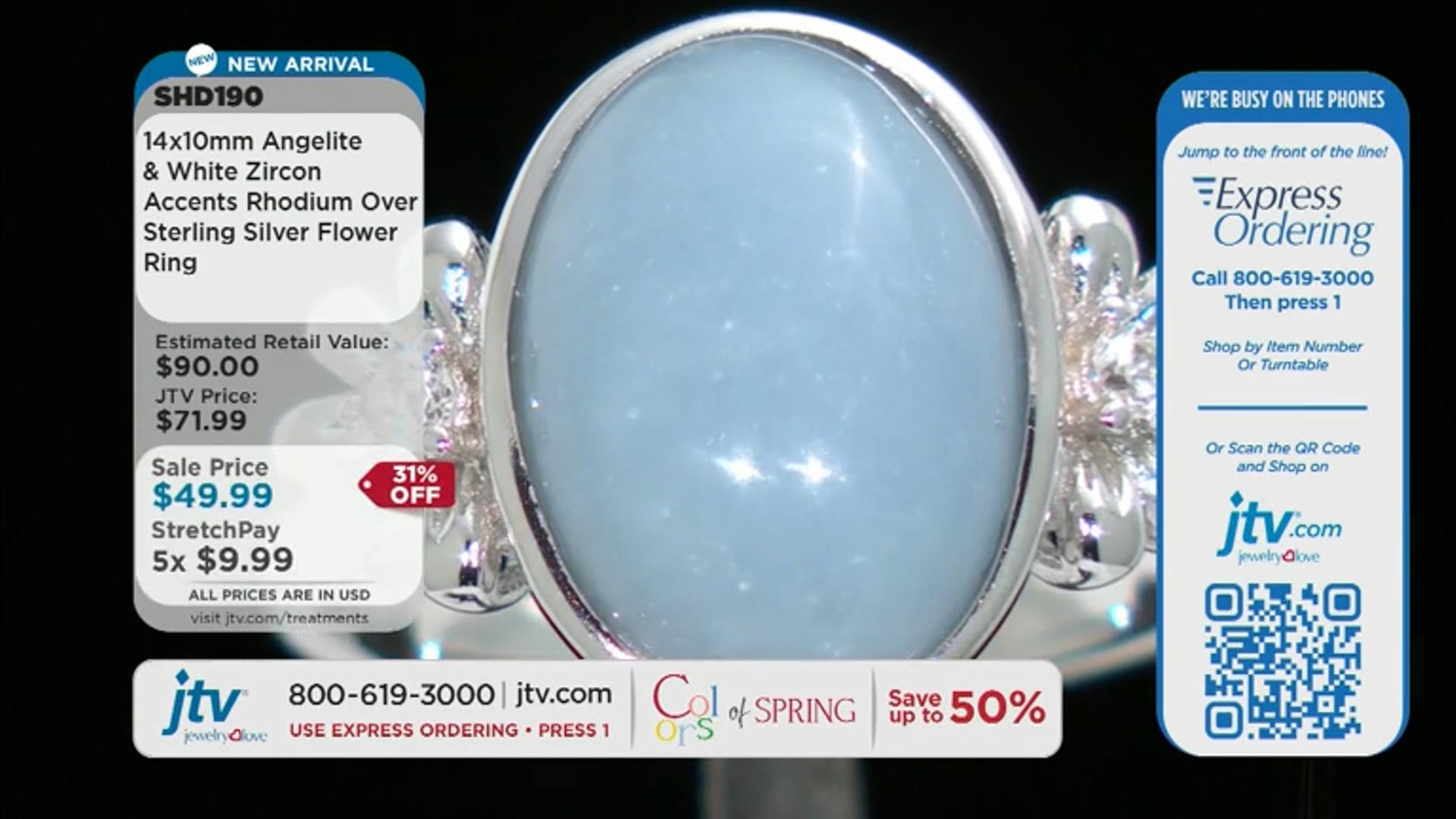 Blue Angelite Rhodium Over Sterling Silver Flower Ring 0.07ctw Video Thumbnail
