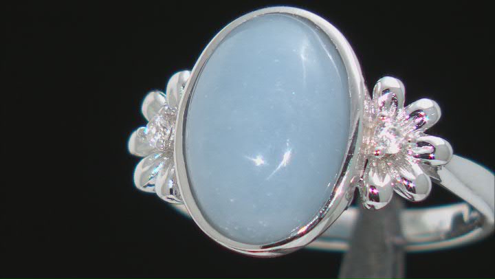 Blue Angelite Rhodium Over Sterling Silver Flower Ring 0.07ctw Video Thumbnail