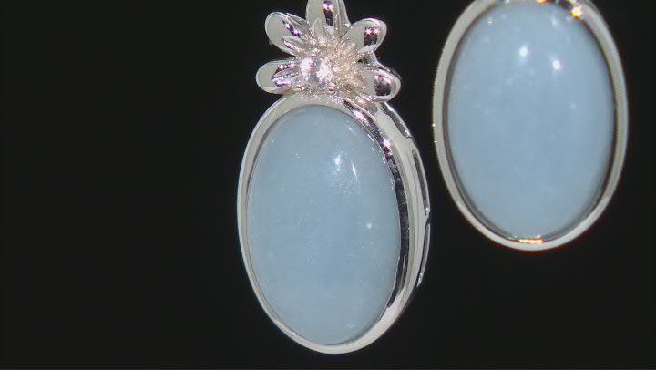 Blue Angelite Rhodium Over Sterling Silver Flower Earrings 0.05ctw Video Thumbnail